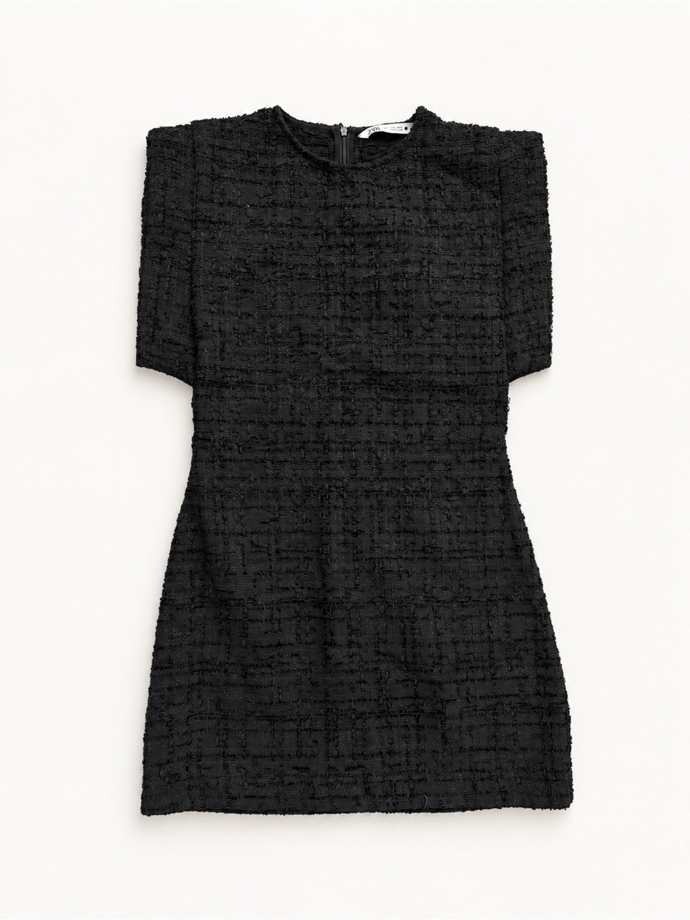 Zara Black Tweed Short-Sleeve Mini Dress